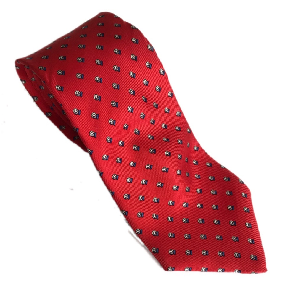 CHRISTIAN DIOR RED GEOMETRIC SILK TIE